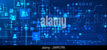 Abstract representation of a computer network and its users in the form of icons of people in squares. Vector illustration. Hand drawn. Stock Vector