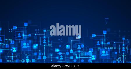 Abstract representation of a computer network and its users in the form of icons of people in squares. Vector illustration. Hand drawn. Stock Vector