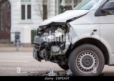 White van after a head-on crash Stock Photo