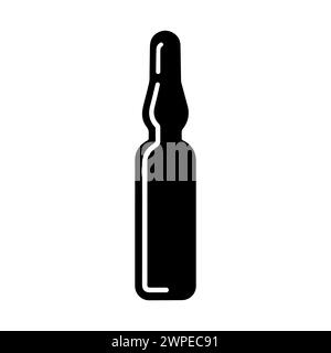 Medical ampoule icon. Black full ampoule silhouette. Glass medical ampoule symbol. Vector illustration. Stock Vector