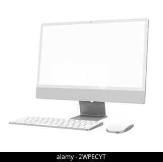 Desktop Computer with a Blank White Screen Monitor, Keyboard and Mouse Isolated Stock Photo