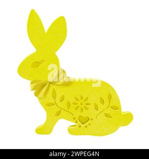 Yellow wooden Easter Bunny isolated on white background Stock Photo