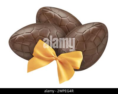 Three Chocolate Easter egg decorations isolated on white  background Stock Photo