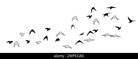 Flying birds silhouette flock. hand drawing. Not AI, Vector illustration Stock Vector