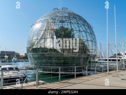 Glass sphere seen around the port in Genoa, the capital of the italian region of Liguria Stock Photo