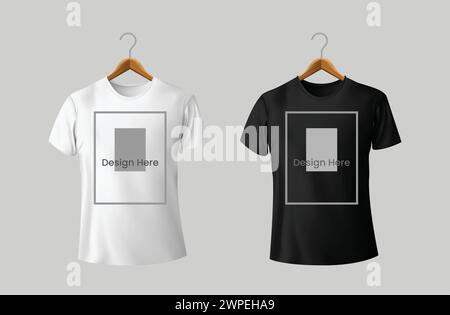 White and black t-shirt mockup. Editable vector. T-shirt mockup for commercial use. Readymade design Stock Vector