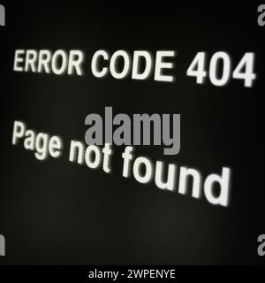 Website, 404 and search error on computer screen with information code, worldwide surfing mistake and wrong link. Homepage, html and webpage with Stock Photo
