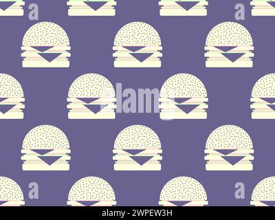 Seamless pattern with hamburgers. Cheeseburgers and hamburgers in flat style. Cheeseburger with two cutlets. Bun with sesame seeds, cutlet, cheese and Stock Vector