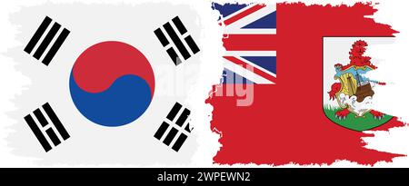 Bermuda and South Korea grunge flags connection, vector Stock Vector