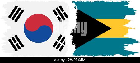 Bahamas and South Korea grunge flags connection, vector Stock Vector