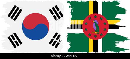 Dominica and South Korea grunge flags connection, vector Stock Vector