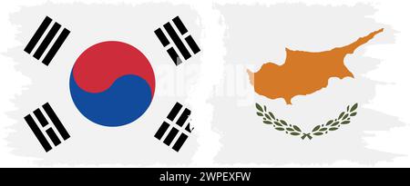 Cyprus and South Korea grunge flags connection, vector Stock Vector