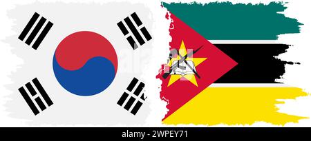 Mozambique and South Korea grunge flags connection, vector Stock Vector