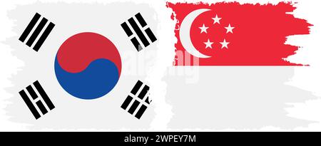 Singapore and South Korea grunge flags connection, vector Stock Vector