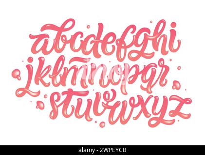 Bubble Gum Alphabet Set. Pink Font Isolated on White Background. Hand Lettering for Designs: Logo, Packaging, Pack of Gum, Card, etc. Vector. Stock Vector