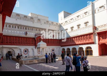 Bikaner, India - February 2, 2024: people visit Karan Mahal Public Audience Hall in Junagarh Fort at Bikaner, Rajasthan, India Stock Photo