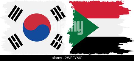 Sudan and South Korea grunge flags connection, vector Stock Vector