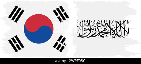 Afghanistan and South Korea grunge flags connection, vector Stock Vector