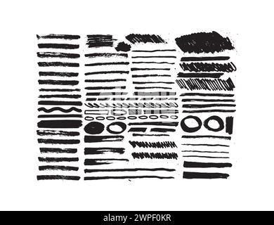 Set of black paint, ink brush strokes isolated on white background. Grunge graphic elements. Dirty texture banners. Ink splatters. Vector illustration Stock Vector