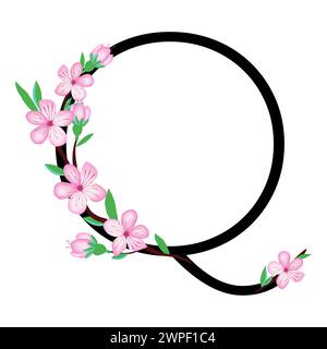 Sakura blossom pink little flower alphabet for design of card or invitation. Vector illustrations, isolated on white background for spring cherry flor Stock Vector