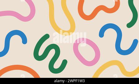 Fun abstract background with multi colored squiggly lines. Doodle design with hand drawn colorful shapes and stripes. Stock Vector