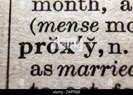 Word proxy on dictionary page, macro close-up Stock Photo