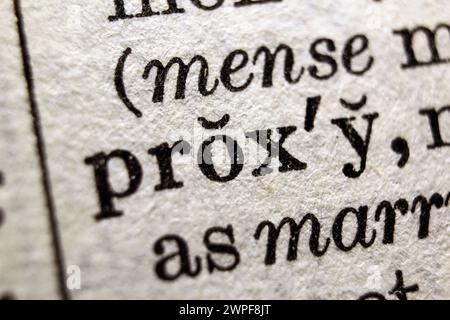 Word proxy on dictionary page, macro close-up Stock Photo
