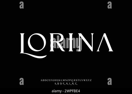 Elegant luxury sharp serif alphabet display font vector with swoosh alternate. Creative minimalist typeface Stock Vector