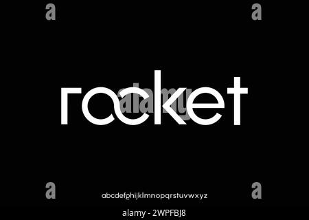 Modern simple sans serif alphabet display font vector with ligature. Rocket typeface Stock Vector