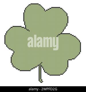 Three Leaf Clover pixel art.Green plant logo.Saint Patrick's Day pixel art icon isolated on white background.Vector illustration EPS 10. Stock Vector