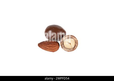 Dark chocolate peanuts isolated on a white background. Copy space. Stock Photo
