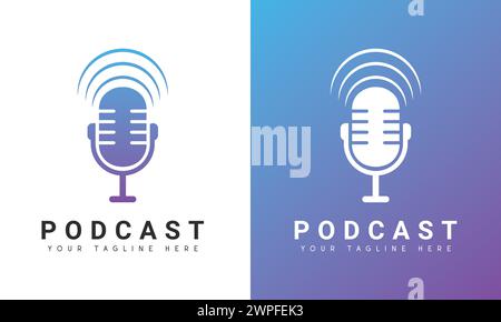 Podcast Logo Design Live Broadcast Logotype Mike Speaker Vector Stock Vector