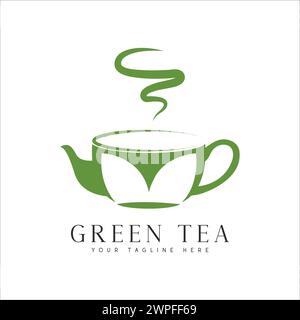 Green Tea Logo Design Leaf with Cup Logotype Stock Vector