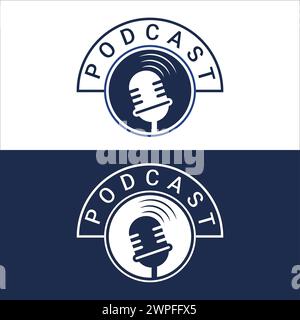 Podcast Logo Design Live Broadcast Logotype Mike Speaker Vector Stock Vector