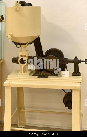 Old machine used in the production of chocolate, exhibited in the xocolata museum in Barcelona. Stock Photo