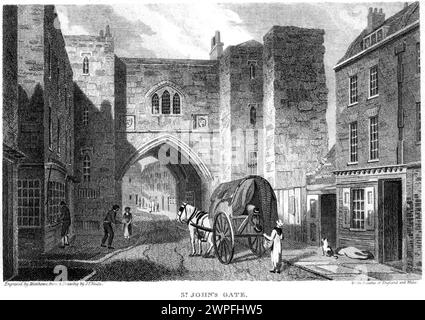 An engraving entitled St Johns Gate, , London UK scanned at high resolution from a book published around 1815. Stock Photo