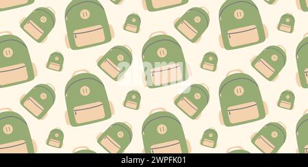 Seamless Backpack pattern. Vector Flat Illustration. Travel, nikes, trips tourism, voyage or vacation background wallpaper, textile, wrapping. Travele Stock Vector