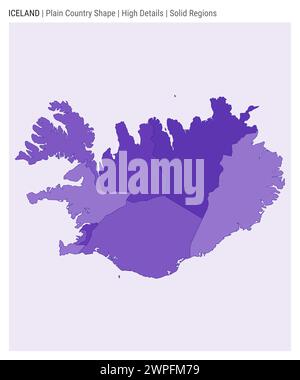 Iceland plain country map. High details. Solid regions style. Shape of Iceland. Vector illustration. Stock Vector