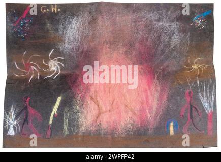Child's drawing of fireworks on bonfire night, UK Stock Photo