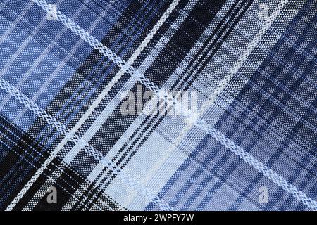 Fabric, texture checkered blue background closeup Stock Photo