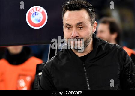 Rome, Italy. 07th Mar, 2024. Roberto De Zerbi head coach of Brighton FC looks on during the Europa League football match between AS Roma and AS Roma v Brighton & Hove Albion FC, Europa League, Football at Olimpico stadium in Rome (Italy), March 7th, 2024. Credit: Insidefoto di andrea staccioli/Alamy Live News Stock Photo