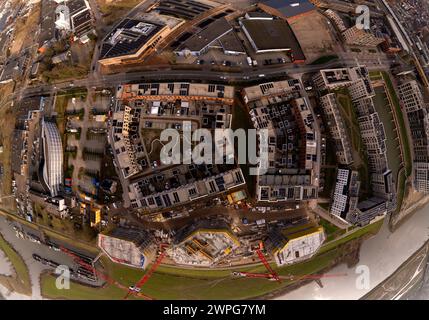 Top down blueprint aerial view of real estate project PUUR21 new housing construction site part of urban development plan in initial building phase Stock Photo