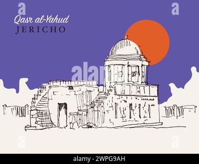 Vector hand drawn sketch illustration of Qasr al Yahud in the Jordan River Valley Stock Vector