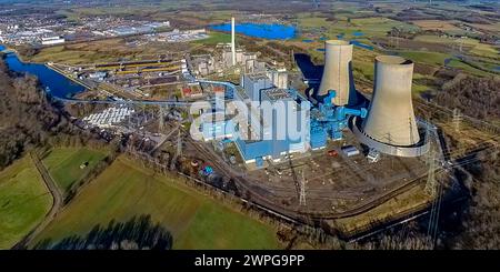 Luftbild, RWE Kraftwerk Westfalen am Datteln-Hamm-Kanal, ehemals VEW, Fernsicht, Wiesen und Felder und Windräder, Erdkugel, Fisheye Aufnahme, Fischaugen Aufnahme, 360 Grad Aufnahme, tiny world, little planet, fisheye Bild, Uentrop, Hamm, Ruhrgebiet, Nordrhein-Westfalen, Deutschland ACHTUNGxMINDESTHONORARx60xEURO *** Aerial view, RWE power plant Westfalen at the Datteln Hamm canal, formerly VEW, distant view, meadows and fields and wind turbines, earth globe, fisheye image, fisheye image, 360 degree image, tiny world, little planet, fisheye image, Uentrop, Hamm, Ruhr area, North Rhine-Westphali Stock Photo