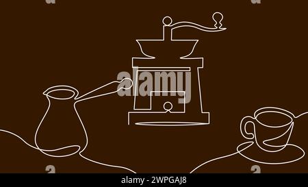 Single continuous line art. Coffee bean morning cafe hot drink silhouette concept design one sketch outline drawing vector illustration. Stock Vector