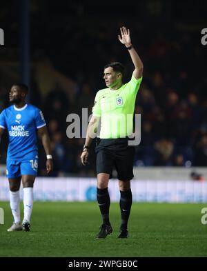 Peterborough, UK. 05th Mar, 2024. Referee Craig Hicks at the Peterborough United v Northampton Town EFL League One match, at the Weston Homes Stadium, Peterborough, Cambridgeshire, on 5th March, 2024. Credit: Paul Marriott/Alamy Live News Stock Photo