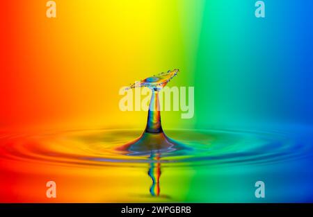 Water droplets with rainbow-colored background Stock Photo