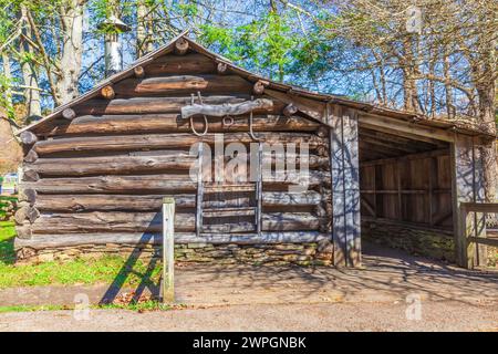 Barns and outbuildings at Mabry Mill on the Blue Ridge Parkway in Virginia. Stock Photo