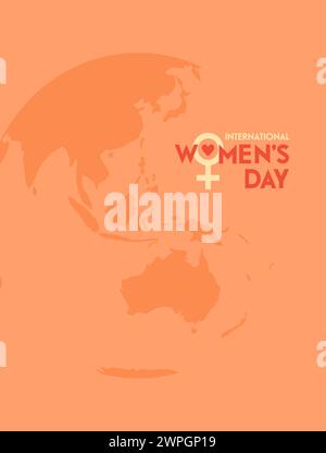 International Women's Day poster. Text with Earth globe on an orange background. Flat vector illustration Stock Vector