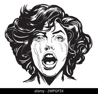 Crying woman. Girl in style pop art. Style of the comic. Vector isolated illustration. Cartoon character. Stock Vector